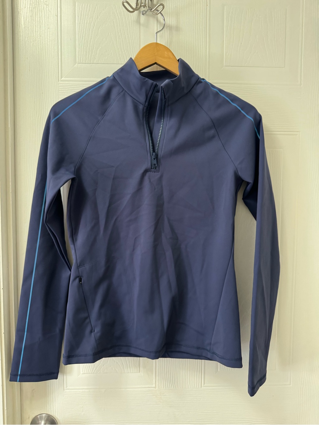 Outdoor Voices Navy Quarter-Zip Pullover With Light Blue Trim